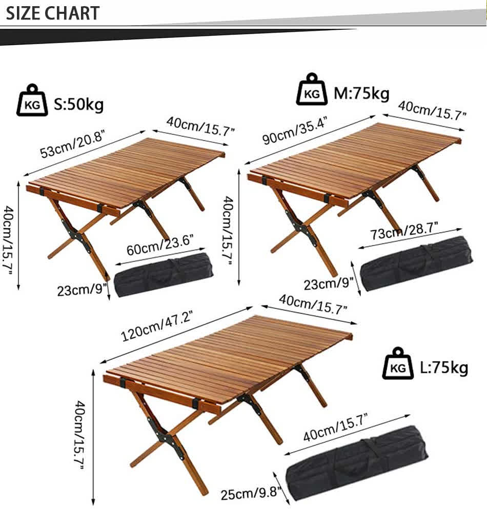 Mesa de picnic con tapa enrollable liviana