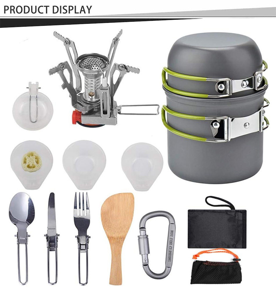 exhibición del kit de cocina para acampar