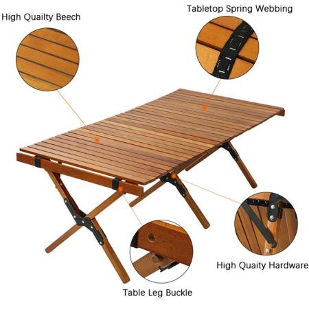 Mesa plegable portátil, mesa plegable de madera, plegable para adultos, mesa plegable de madera, rollo de camping, mesa de picnic plegable para pesca en la playa 
