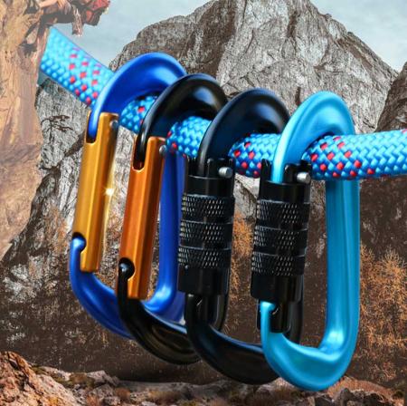 Mosquetón de bloqueo de tornillo de escalada de aluminio personalizado 12kn equipo de escalada clips de mosquetón de gimnasio gancho de seguridad con compuerta de rosca 