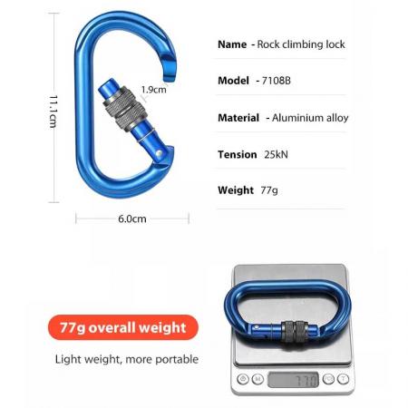 mosquetón de escalada de aluminio personalizado 25kn equipo de escalada clips de mosquetón de gimnasio gancho de seguridad con compuerta de rosca 