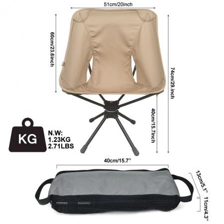 Venta caliente plegable giratorio rápido plegable reclinable camping mochilero silla 