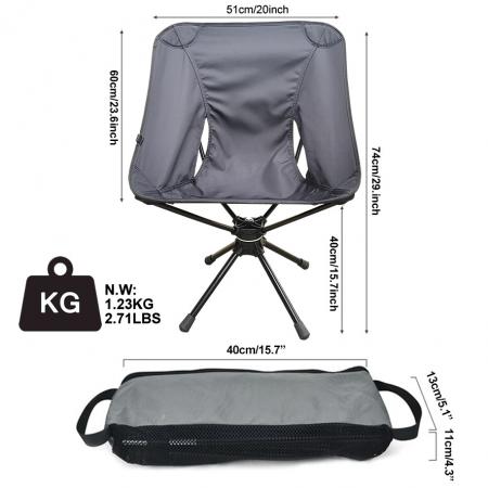 Nueva silla de camping giratoria de 360 grados de amazon, silla de camping portátil plegable para exteriores 