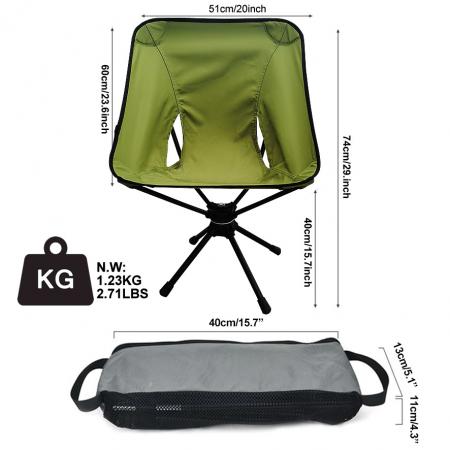 Silla giratoria de 360 grados para acampar al aire libre con bolsa de transporte 