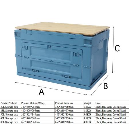 caja de almacenamiento de plástico plegable para acampar caliente de amazon y caja de almacenamiento plegable 20L 28L 50L 65L 80L 