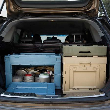 Caja de almacenamiento de carga duradera de plástico, caja organizadora de almacenamiento hermética, organizador de maletero de coche, caja de almacenamiento plegable
 