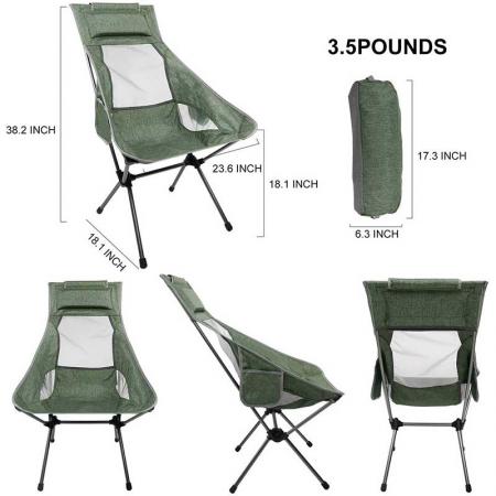 silla para acampar con respaldo alto , 330 lbs de capacidad , silla plegable portátil compacta y liviana para caminatas, viajes, picnic en la playa 