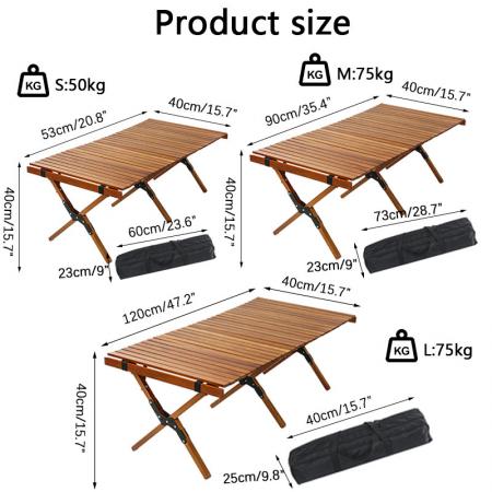 Mesa de picnic plegable para acampar con tapa enrollable de madera para exteriores 