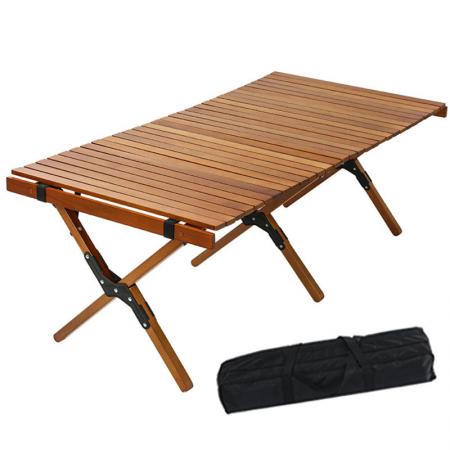 Mesa de picnic plegable para acampar con tapa enrollable de madera para exteriores 