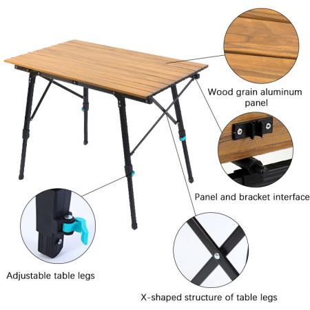 Mesa de altura ajustable, mesa de camping, mesa ligera plegable portátil para exteriores para picnic, playa, pata de mesa ajustable en altura 