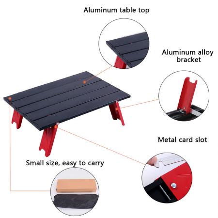Mesa de camping portátil ultraligera Mesa plegable ultraligera pequeña con tablero de aluminio 
