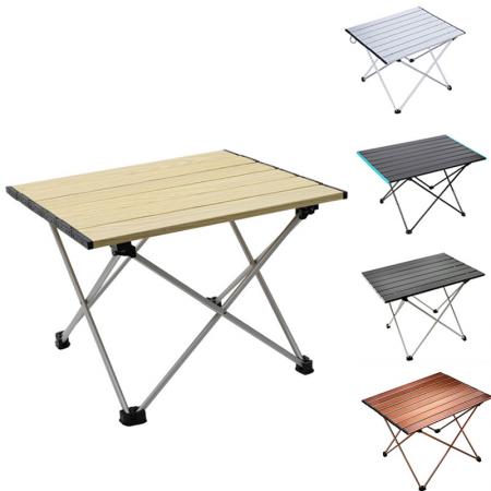 mesas auxiliares portátiles para acampar con tablero de aluminio: mesa plegable con tapa dura 