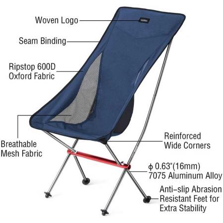 Silla plegable para exteriores, silla ultraligera para acampar, sillas de playa portátiles con respaldo alto, sillas plegables para exteriores para campamento al aire libre 
