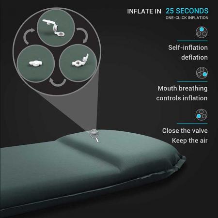 Colchoneta autoinflable para dormir, no requiere bomba ni potencia pulmonar, ideal para mochileros y acampadas. 