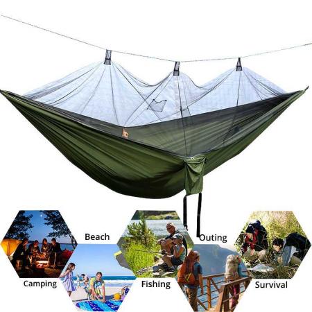 Hamaca de nailon para acampar, mosquitera con correa de árbol resistente para viajes, mochileros, senderismo, actividades al aire libre 