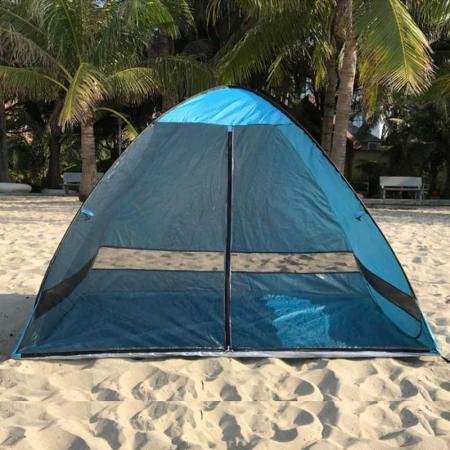 Carpa de playa de fácil instalación, refugio de sombra de playa anti-uv, carpa de playa con dosel, parasol con 3 ventanas de malla para 2-3 personas 
