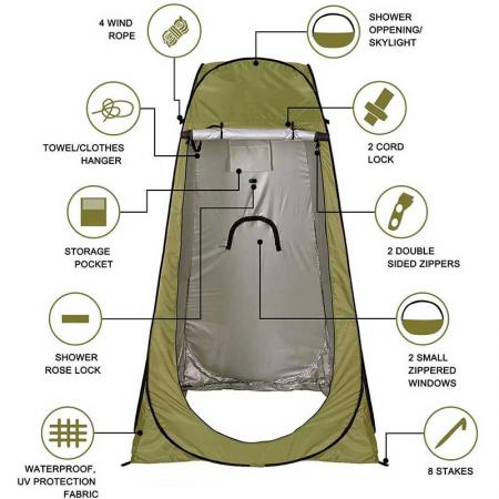 carpa de privacidad emergente carpa de ducha de camping vestidor cambiador con bolsa de transporte para caminatas al aire libre
 