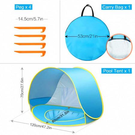 carpa de playa para bebés pop-up refugio parasol con piscina UPF 50+ protección para carpa portátil para bebés o bebés
 