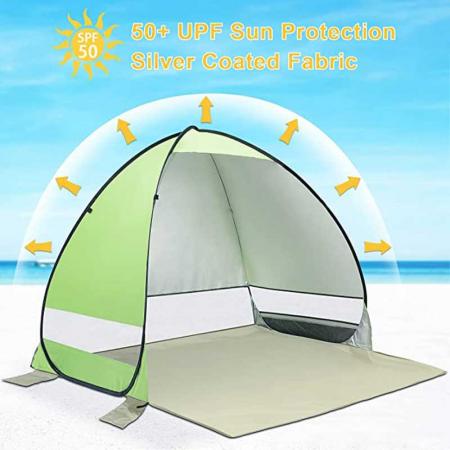 carpa de playa emergente para 1-3 personas con clasificación UPF 50+ para protección solar UV
 