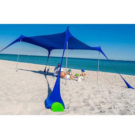 Carpa de playa con protección UV UPF50 con 4 postes de aluminio , 4 anclajes de postes , 4 anclajes de sacos de arena Lona de refugio grande y portátil
 