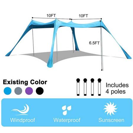 carpa de playa emergente toldo parasol UPF50 + con postes de aluminio toldo portátil para playa
 