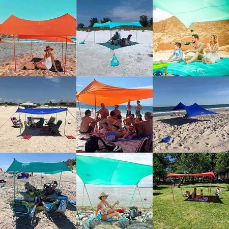 Toldo parasol de playa carpa de playa emergente UPF50 + con postes de aluminio para acampar en la playa y al aire libre
 