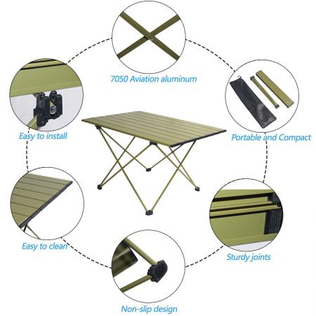 Mesa portátil plegable, mesa de picnic de aluminio para campamento plegable con una bolsa para exteriores, senderismo, mochilero
 