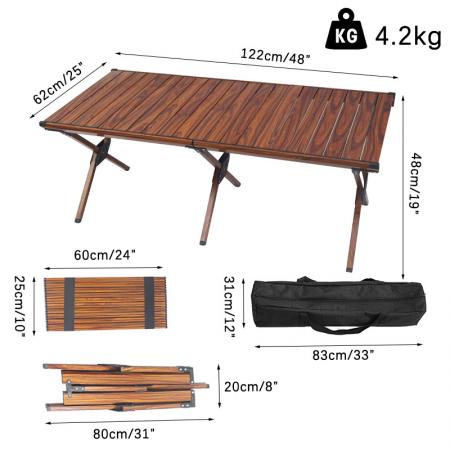 Mesa de grano de madera para exteriores, mesa plegable, rollo de Camping, mesa de Picnic plegable para pesca en la playa
 