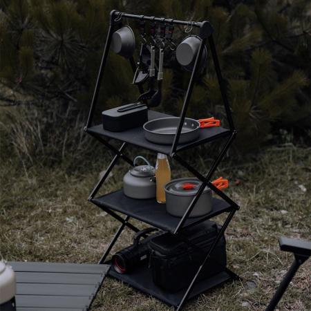 Estantes para pícnic al aire libre, estante plegable, organizador multifuncional, soportes de almacenamiento de tres capas 