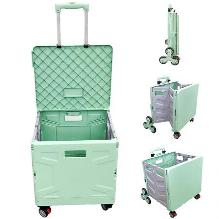 Caja de almacenamiento de plástico de alta calidad, carro plegable, carrito de compras portátil con 8 ruedas, verde, amarillo, rosa 