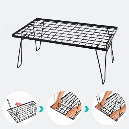 Mesa plegable de malla de hierro para exteriores, barbacoa, Camping, autoconducción, mesa de Picnic, estante de drenaje con tablero de bambú 