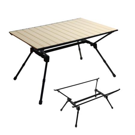 Venta al por mayor de China, mesa plegable de Metal para playa, mesa de Picnic para senderismo con soporte de diseño único, Color de grano de madera clara 