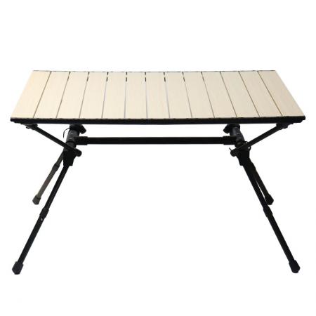 Venta al por mayor de China, mesa plegable de Metal para playa, mesa de Picnic para senderismo con soporte de diseño único, Color de grano de madera clara 