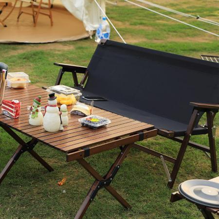 Silla portátil doble de madera maciza para acampar en la playa, para acampar al aire libre 