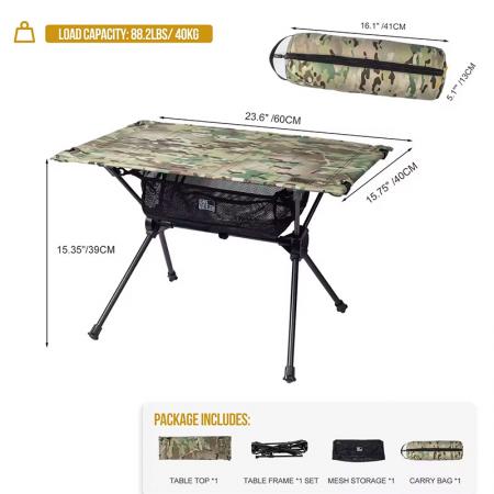 Paquete personalizado plegable Camping mesa superior de tela de aluminio ultraligero con bolsa 