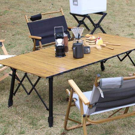 Mesa de camping enrollable ajustable en altura para exteriores 