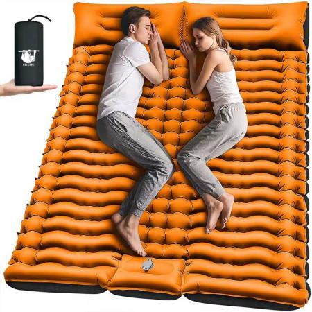 Colchoneta de camping autoinflable doble con almohada, colchoneta para dormir al aire libre 