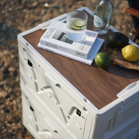 Caja de almacenamiento plegable para exteriores con tapas de madera 