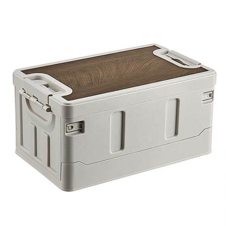 Caja de almacenamiento personalizada, contenedor de plástico para acampar, organizador doblado con tapa de madera, cubierta de caja de almacenamiento de madera plegable 