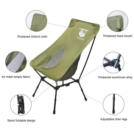 Silla de camping plegable con respaldo alto ultraligero al aire libre con bolsa de transporte 