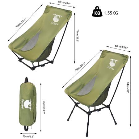 Silla de camping plegable con respaldo alto ultraligero al aire libre con bolsa de transporte 