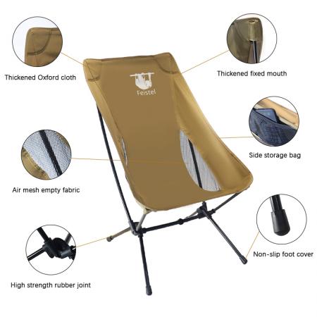 Silla de camping plegable con respaldo alto, ultraligera, versátil y con bolsa de almacenamiento 