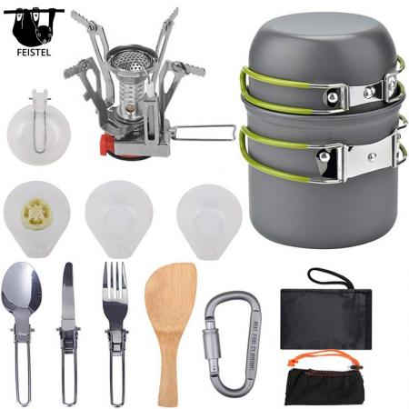 Kit de utensilios de cocina para Picnic portátil al aire libre, juego de ollas de alúmina, accesorio de cocina de viaje 