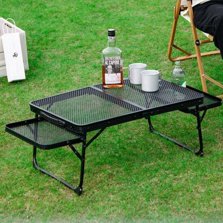 Mesa plegable moderna de malla metálica para acampar al aire libre, mesa ligera de hierro para barbacoa 