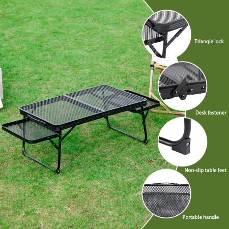 Mesa plegable moderna de malla metálica para acampar al aire libre, mesa ligera de hierro para barbacoa 