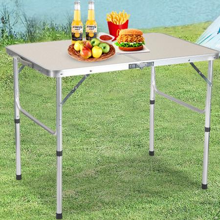 Mesa de camping portátil de aleación de aluminio con altura ajustable, multifuncional, para exteriores, playa y barbacoa. 
