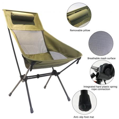 Silla de playa para acampar, portátil, plegable, con respaldo alto y ampliada, transpirable y para exteriores 