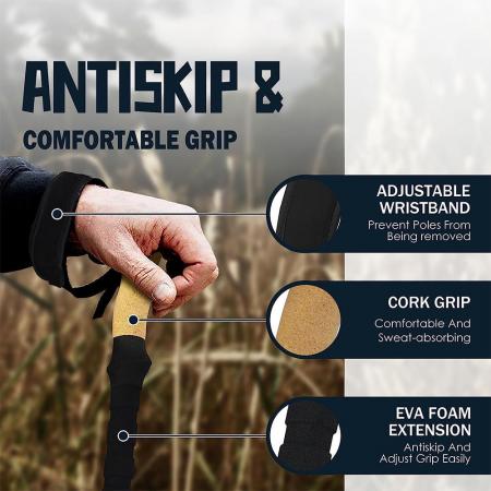 Bastón de senderismo telescópico ligero de aluminio 6013 con cerraduras ajustables rápidas