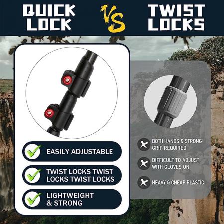 Bastón de senderismo telescópico ligero de aluminio 6013 con cerraduras ajustables rápidas