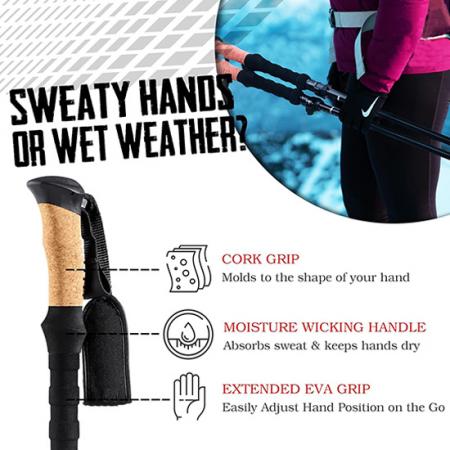 Bastón de escalada de bastones de aleación de aluminio con mango de agarre firme
 